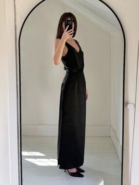 J.R. Nites by Caliendo Vintage 90s Satin Straight Maxi Skirt Size 6P Black